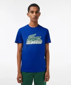 Lacoste T-Shirts>Herren T-Shirt Aus Baumwolljersey Mit Aufdruck Kobaltblau Jq0