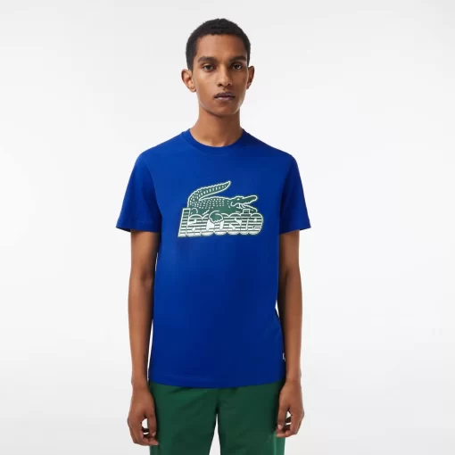 Lacoste T-Shirts>Herren T-Shirt Aus Baumwolljersey Mit Aufdruck Kobaltblau Jq0