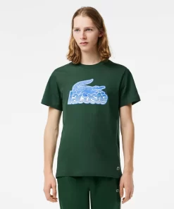 Lacoste T-Shirts>Herren T-Shirt Aus Baumwolljersey Mit Aufdruck Grun 132