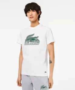 Lacoste T-Shirts>Herren T-Shirt Aus Baumwolljersey Mit Aufdruck Weis 001