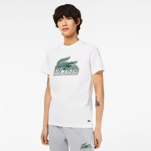 Lacoste T-Shirts>Herren T-Shirt Aus Baumwolljersey Mit Aufdruck Weis 001