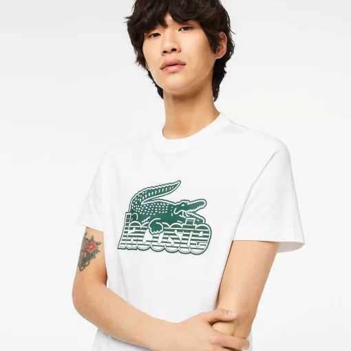 Lacoste T-Shirts>Herren T-Shirt Aus Baumwolljersey Mit Aufdruck Weis 001