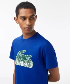 Lacoste T-Shirts>Herren T-Shirt Aus Baumwolljersey Mit Aufdruck Kobaltblau Jq0