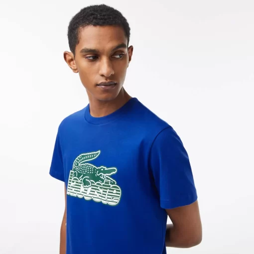 Lacoste T-Shirts>Herren T-Shirt Aus Baumwolljersey Mit Aufdruck Kobaltblau Jq0