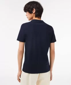 Lacoste T-Shirts>Herren T-Shirt Aus Baumwolljersey Mit Aufdruck Navy Blau 166