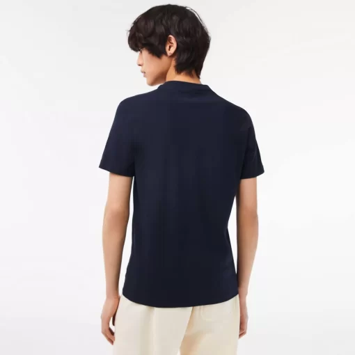 Lacoste T-Shirts>Herren T-Shirt Aus Baumwolljersey Mit Aufdruck Navy Blau 166