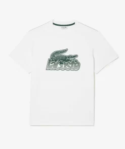 Lacoste T-Shirts>Herren T-Shirt Aus Baumwolljersey Mit Aufdruck Weis 001