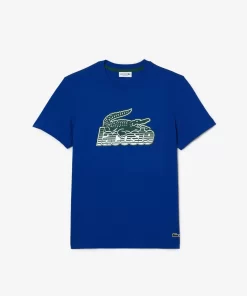 Lacoste T-Shirts>Herren T-Shirt Aus Baumwolljersey Mit Aufdruck Kobaltblau Jq0