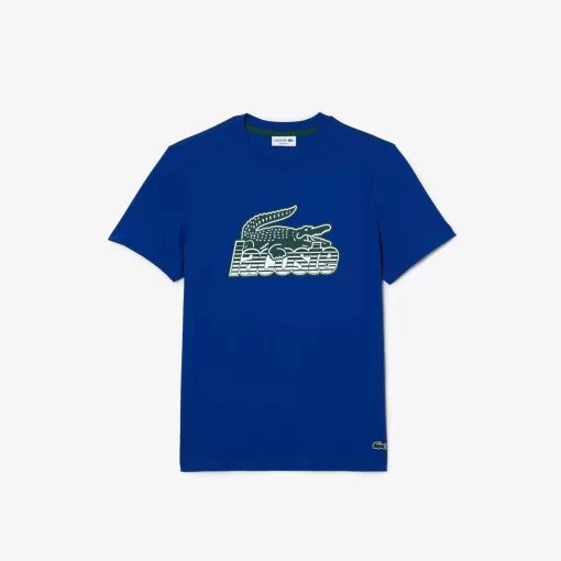 Lacoste T-Shirts>Herren T-Shirt Aus Baumwolljersey Mit Aufdruck Kobaltblau Jq0