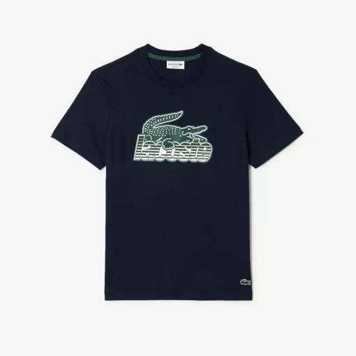 Lacoste T-Shirts>Herren T-Shirt Aus Baumwolljersey Mit Aufdruck Navy Blau 166