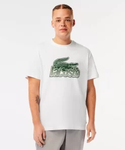 Lacoste T-Shirts>Herren T-Shirt Aus Baumwolljersey Mit Aufdruck Weis 001