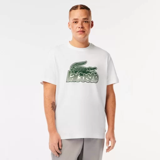 Lacoste T-Shirts>Herren T-Shirt Aus Baumwolljersey Mit Aufdruck Weis 001