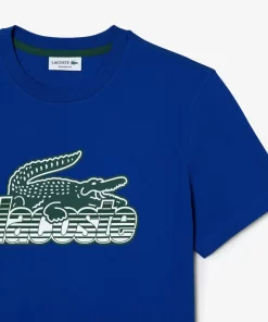 Lacoste T-Shirts>Herren T-Shirt Aus Baumwolljersey Mit Aufdruck Kobaltblau Jq0