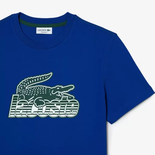 Lacoste T-Shirts>Herren T-Shirt Aus Baumwolljersey Mit Aufdruck Kobaltblau Jq0