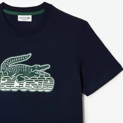 Lacoste T-Shirts>Herren T-Shirt Aus Baumwolljersey Mit Aufdruck Navy Blau 166