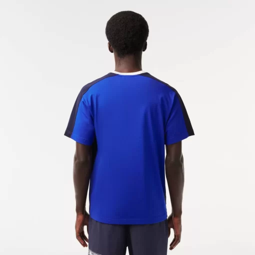 Lacoste T-Shirts>Herren T-Shirt Aus Baumwolljersey Mit Colourblock Blau / Navy Blau / Weis Cjl