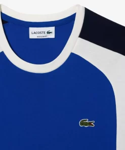 Lacoste T-Shirts>Herren T-Shirt Aus Baumwolljersey Mit Colourblock Blau / Navy Blau / Weis Cjl