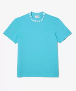 Lacoste T-Shirts>Herren T-Shirt Mit Logo Am Kragen Blau Spi