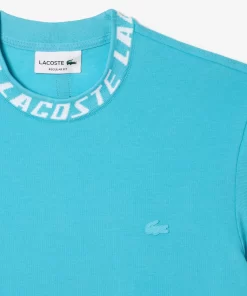 Lacoste T-Shirts>Herren T-Shirt Mit Logo Am Kragen Blau Spi