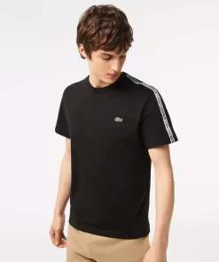 Lacoste T-Shirts>Herren T-Shirt Mit Logostreifen Schwarz 031