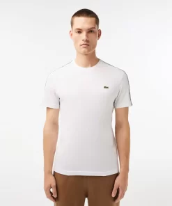 Lacoste T-Shirts>Herren T-Shirt Mit Logostreifen Weis 001