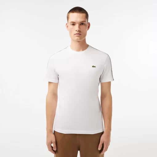 Lacoste T-Shirts>Herren T-Shirt Mit Logostreifen Weis 001