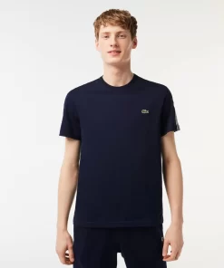 Lacoste T-Shirts>Herren T-Shirt Mit Logostreifen Navy Blau 166