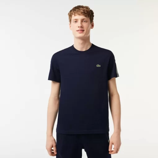 Lacoste T-Shirts>Herren T-Shirt Mit Logostreifen Navy Blau 166