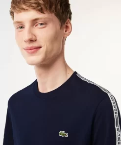 Lacoste T-Shirts>Herren T-Shirt Mit Logostreifen Navy Blau 166