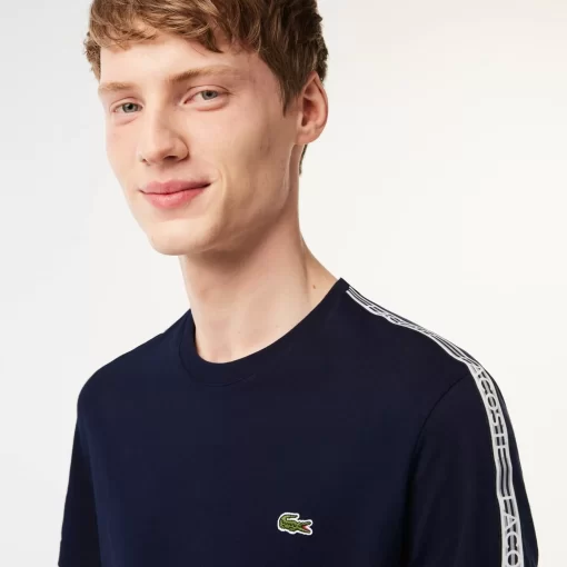 Lacoste T-Shirts>Herren T-Shirt Mit Logostreifen Navy Blau 166