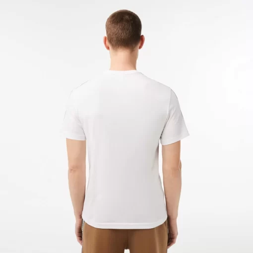 Lacoste T-Shirts>Herren T-Shirt Mit Logostreifen Weis 001