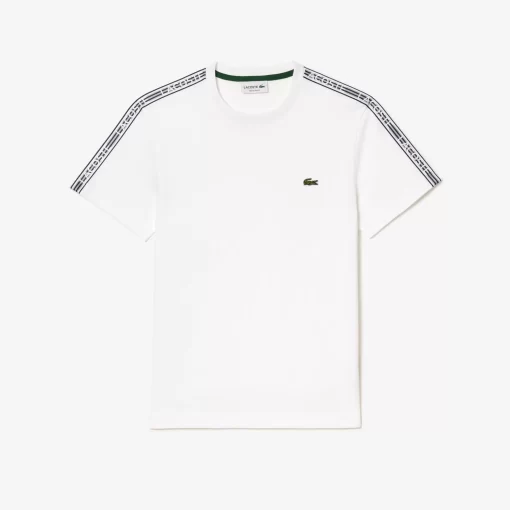 Lacoste T-Shirts>Herren T-Shirt Mit Logostreifen Weis 001