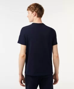 Lacoste T-Shirts>Herren T-Shirt Mit Logostreifen Navy Blau 166