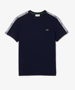 Lacoste T-Shirts>Herren T-Shirt Mit Logostreifen Navy Blau 166