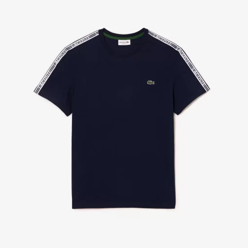 Lacoste T-Shirts>Herren T-Shirt Mit Logostreifen Navy Blau 166