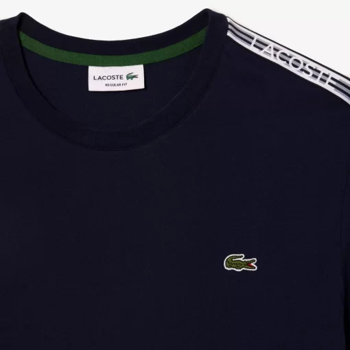 Lacoste T-Shirts>Herren T-Shirt Mit Logostreifen Navy Blau 166