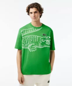 Lacoste T-Shirts>Herren T-Shirt Mit Rundhals Und Krokodil-Aufdruck Grun Siw