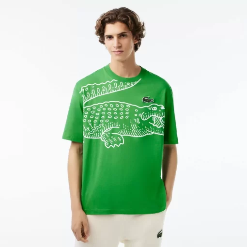 Lacoste T-Shirts>Herren T-Shirt Mit Rundhals Und Krokodil-Aufdruck Grun Siw