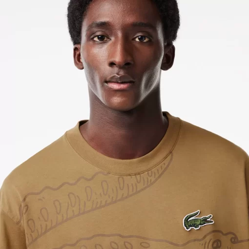 Lacoste T-Shirts>Herren T-Shirt Mit Rundhals Und Krokodil-Aufdruck Braun Six