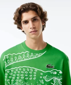 Lacoste T-Shirts>Herren T-Shirt Mit Rundhals Und Krokodil-Aufdruck Grun Siw