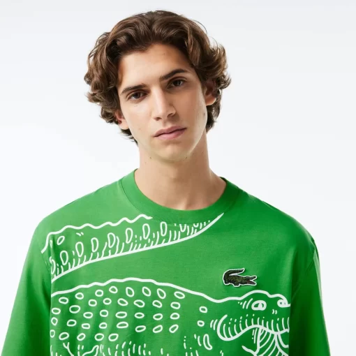 Lacoste T-Shirts>Herren T-Shirt Mit Rundhals Und Krokodil-Aufdruck Grun Siw