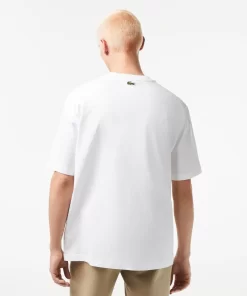 Lacoste T-Shirts>Herren T-Shirt Mit Rundhals Und Krokodil-Aufdruck Weis 001