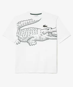 Lacoste T-Shirts>Herren T-Shirt Mit Rundhals Und Krokodil-Aufdruck Weis 001