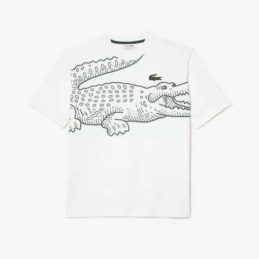 Lacoste T-Shirts>Herren T-Shirt Mit Rundhals Und Krokodil-Aufdruck Weis 001