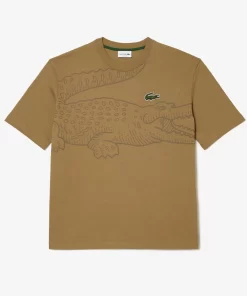 Lacoste T-Shirts>Herren T-Shirt Mit Rundhals Und Krokodil-Aufdruck Braun Six