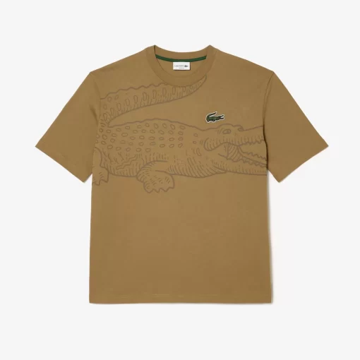 Lacoste T-Shirts>Herren T-Shirt Mit Rundhals Und Krokodil-Aufdruck Braun Six