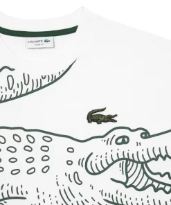 Lacoste T-Shirts>Herren T-Shirt Mit Rundhals Und Krokodil-Aufdruck Weis 001