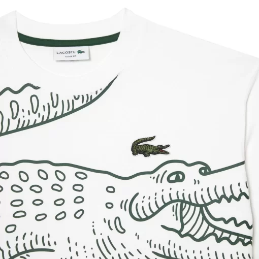 Lacoste T-Shirts>Herren T-Shirt Mit Rundhals Und Krokodil-Aufdruck Weis 001