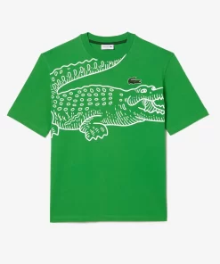 Lacoste T-Shirts>Herren T-Shirt Mit Rundhals Und Krokodil-Aufdruck Grun Siw