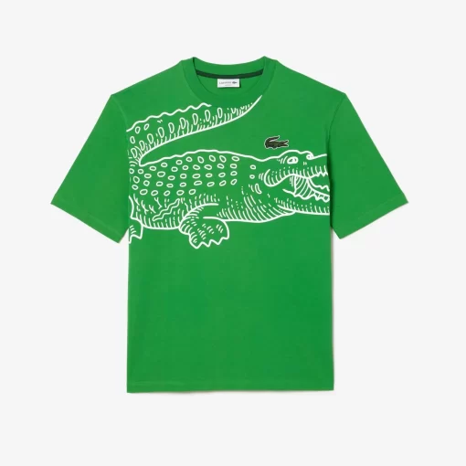 Lacoste T-Shirts>Herren T-Shirt Mit Rundhals Und Krokodil-Aufdruck Grun Siw